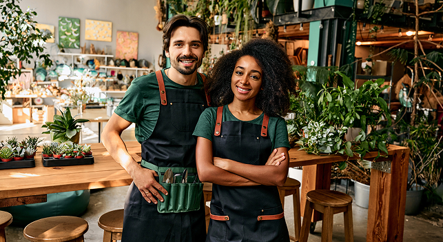 Business owners in plant shop
